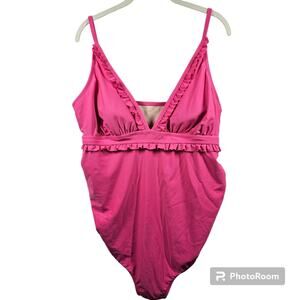 Isabel Maternity Pink Ruffle Neck One-Piece Maternity Swimsuit Size XXL